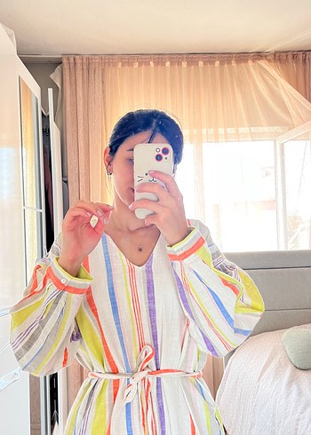 Kadın Çok Renkli Uzun Bağlamalı Elbise - Görsel 3