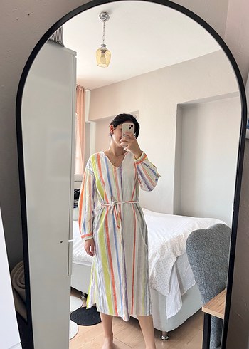 Kadın Çok Renkli Uzun Bağlamalı Elbise - Görsel 2