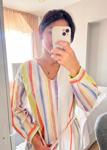 Kadın Çok Renkli Uzun Bağlamalı Elbise - Görsel 8