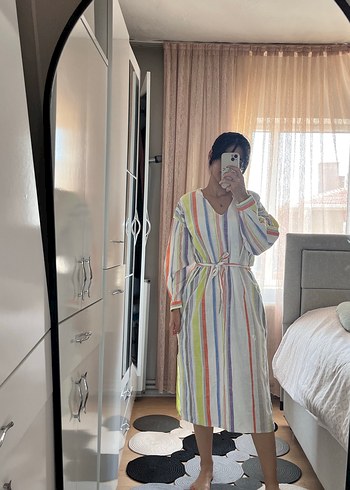 Kadın Çok Renkli Uzun Bağlamalı Elbise - Görsel 6