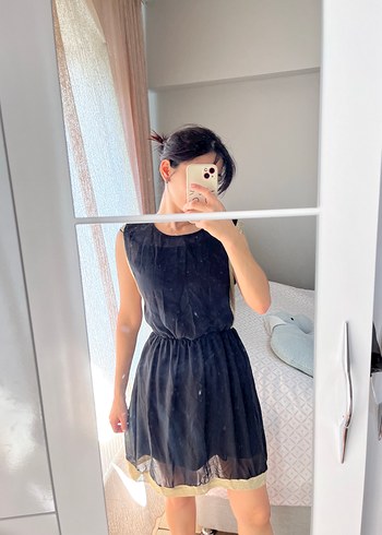 Siyah Transparan Midi Elbise - Görsel 3