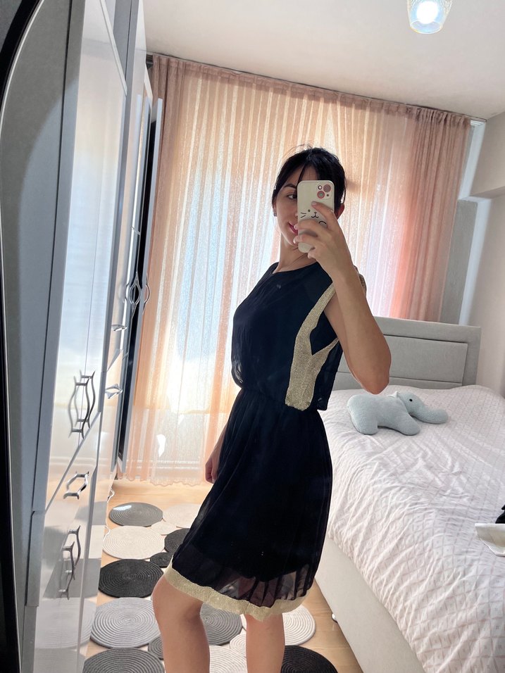 Siyah Transparan Midi Elbise - Görsel 2