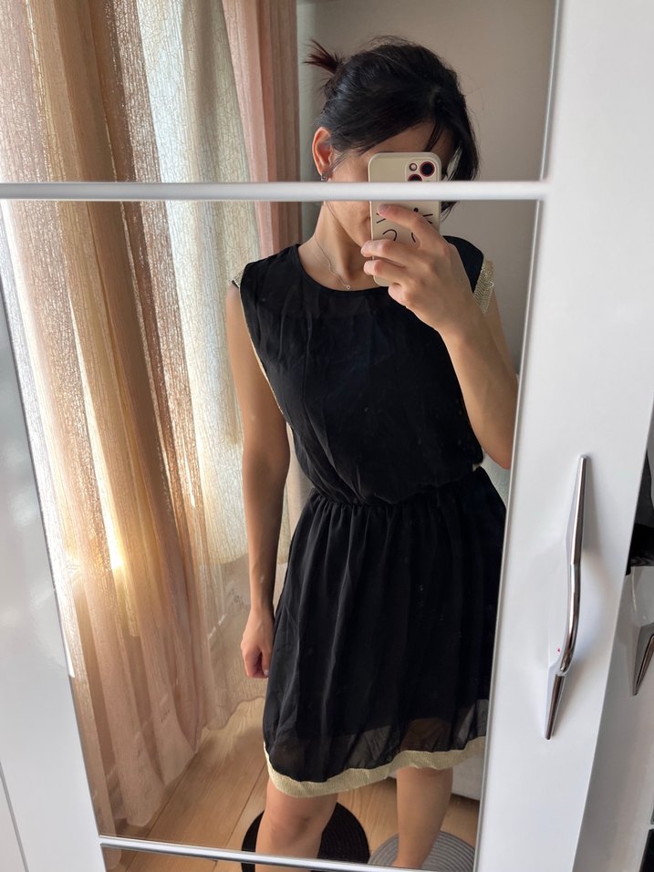 Siyah Transparan Midi Elbise - Görsel 4