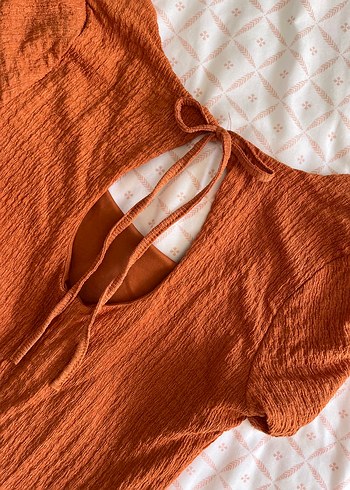 Turuncu V Yaka Kısa Kollu Triko Elbise - Görsel 4