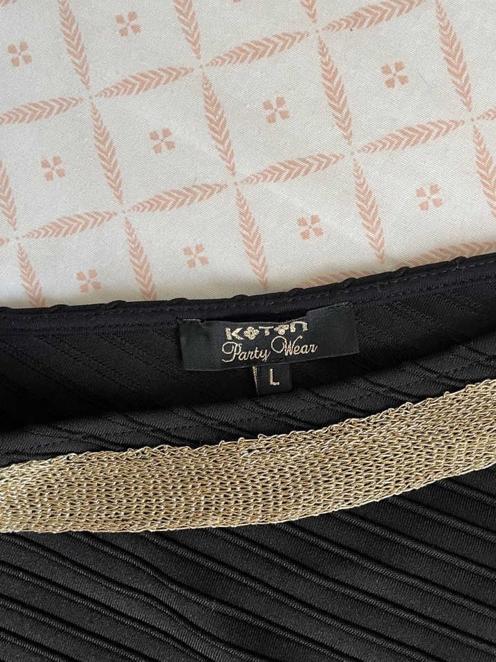 Çizgili Drapeli Siyah Midi Elbise - Görsel 3