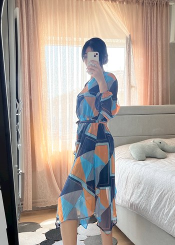 Renkli Bohem V Yaka Uzun Elbise - Görsel 4