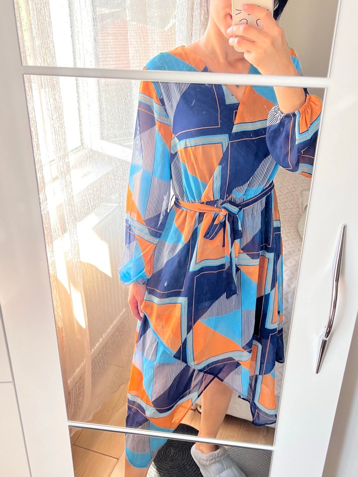 Renkli Bohem V Yaka Uzun Elbise - Görsel 5