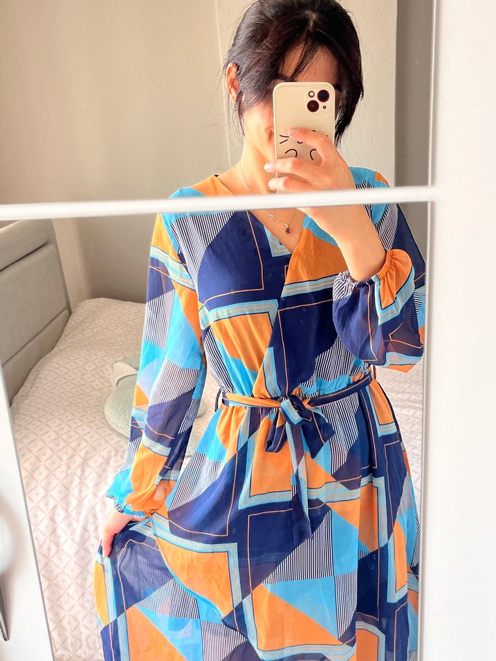 Renkli Bohem V Yaka Uzun Elbise - Görsel 2