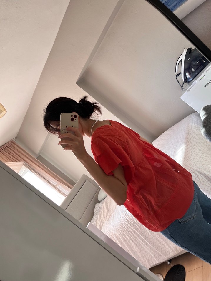 Turuncu V Yaka Bohem Hamile Bluzu - Görsel 4