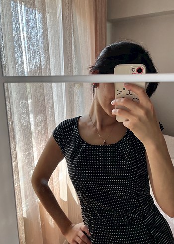 Gri Puantiyeli V Yaka Midi Elbise - Görsel 4