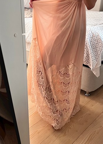 Pudra Rengi Dantel Detaylı Bohem Uzun Elbise - Görsel 7