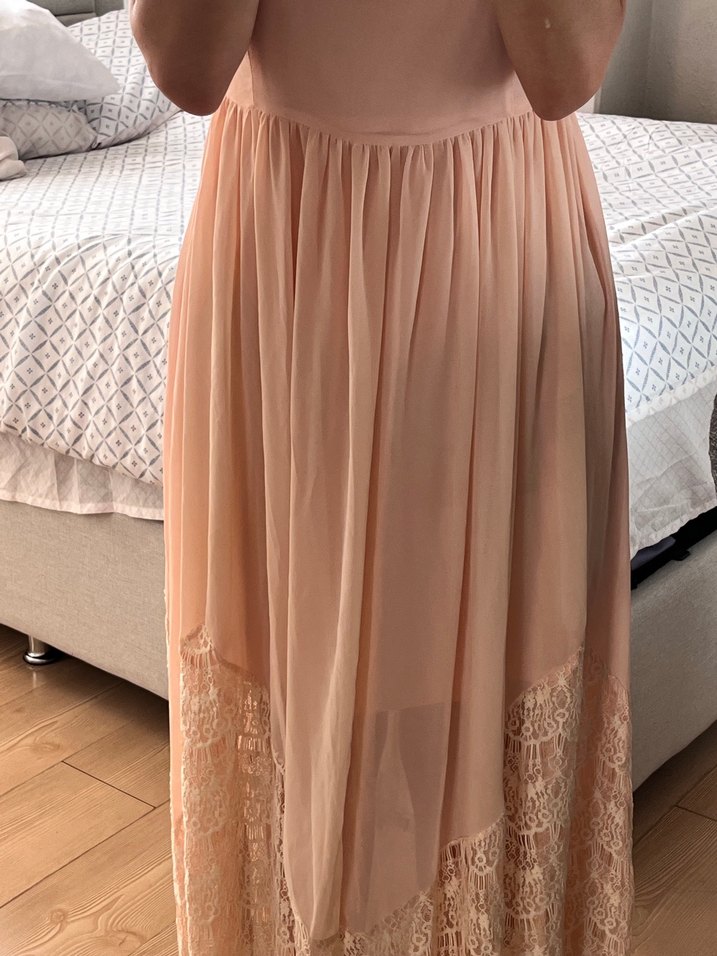Pudra Rengi Dantel Detaylı Bohem Uzun Elbise - Görsel 3