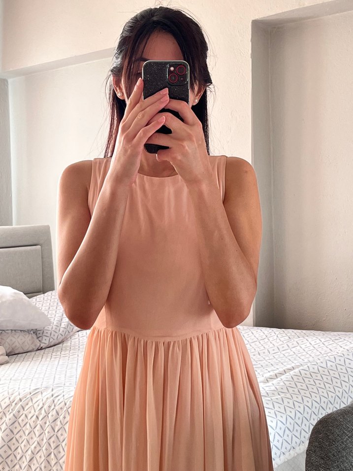 Pudra Rengi Dantel Detaylı Bohem Uzun Elbise - Görsel 4