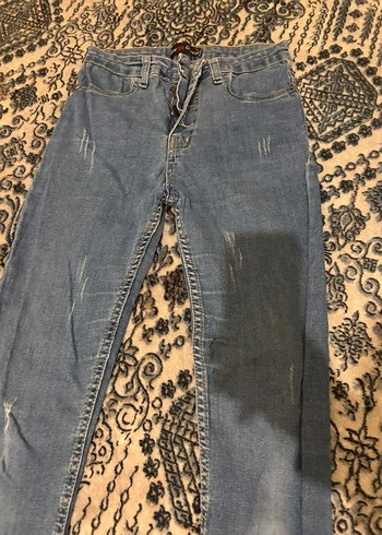 Kadın Bağcıklı Gri Mavi Denim Pantolon - Görsel 2