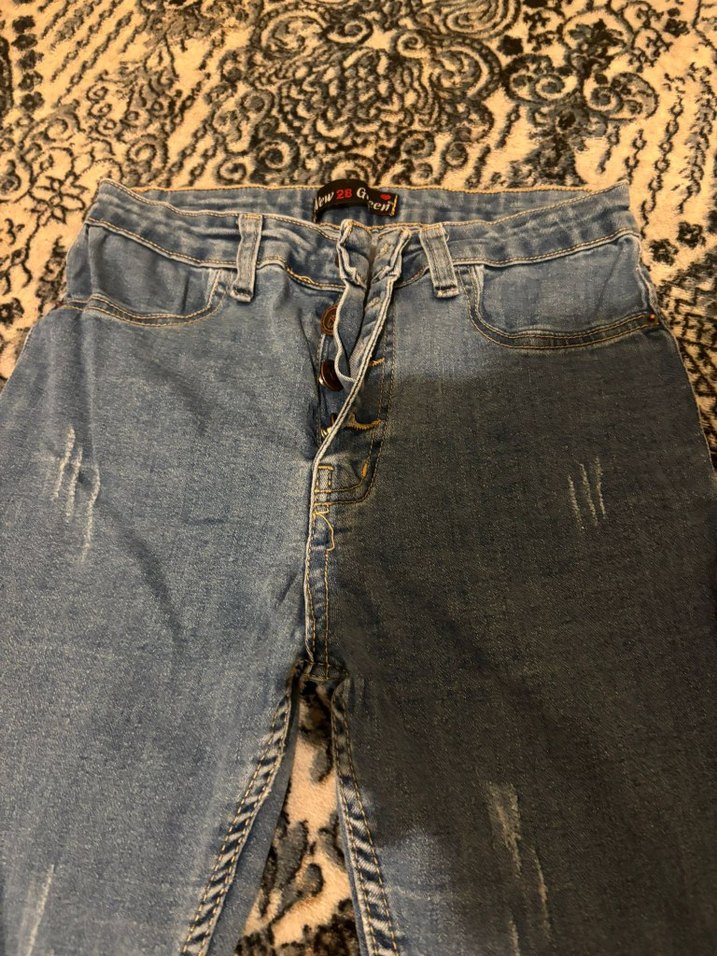 Kadın Bağcıklı Gri Mavi Denim Pantolon - Görsel 3