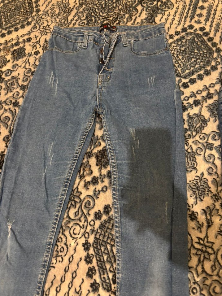 Kadın Bağcıklı Gri Mavi Denim Pantolon - Görsel 2