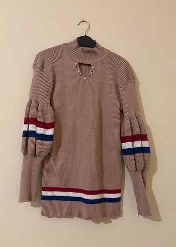 Bej Triko Balon Kollu Kadın Kazak - Görsel 2