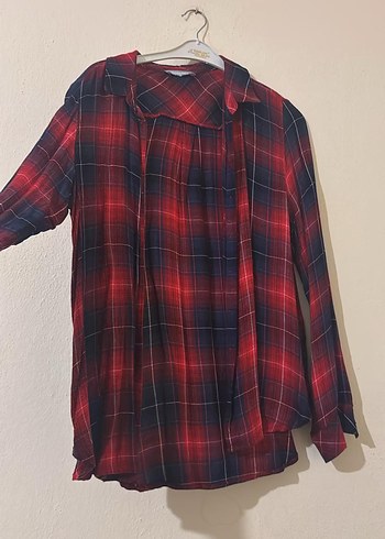 Kırmızı Ekose Desenli Salaş Kadın Gömlek - Görsel 2