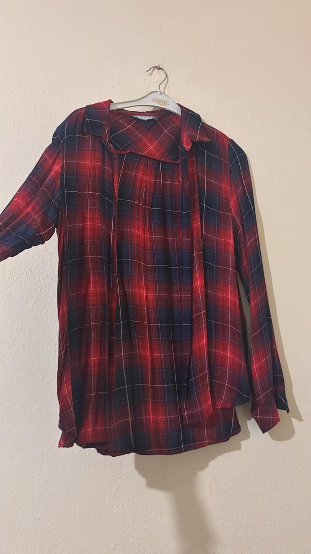 Kırmızı Ekose Desenli Salaş Kadın Gömlek - Görsel 2