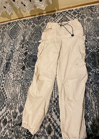 Beyaz Rahat Kesim Kadın Kargo Pantolon - Görsel 3