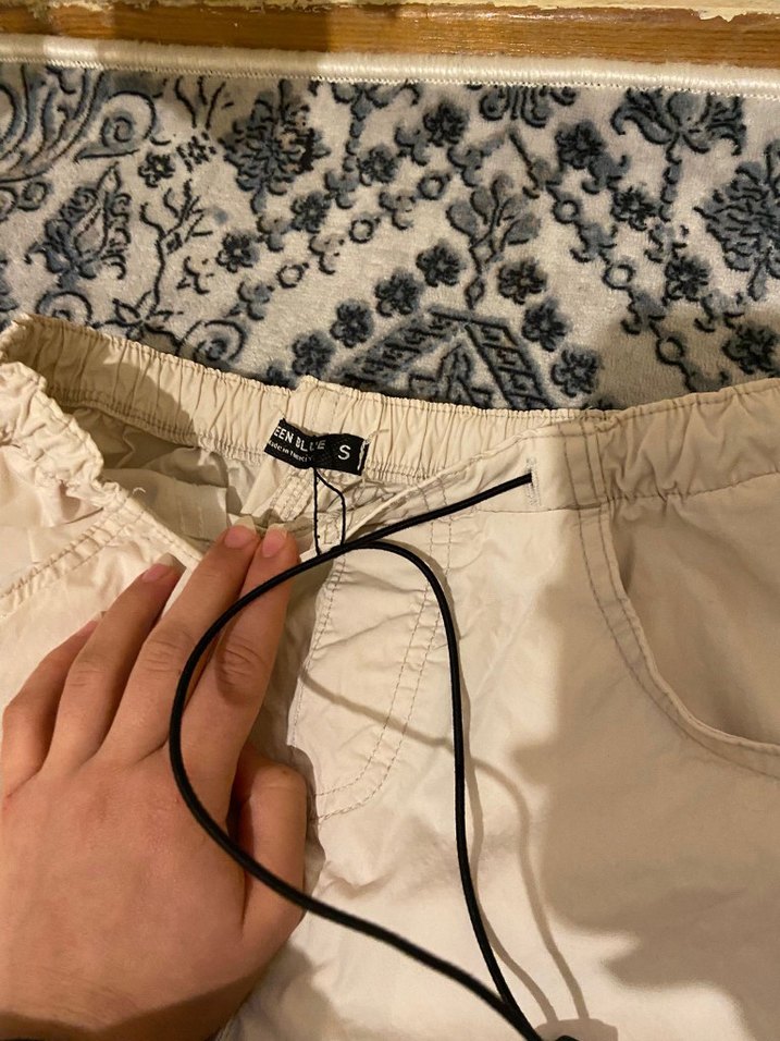 Beyaz Rahat Kesim Kadın Kargo Pantolon - Görsel 5