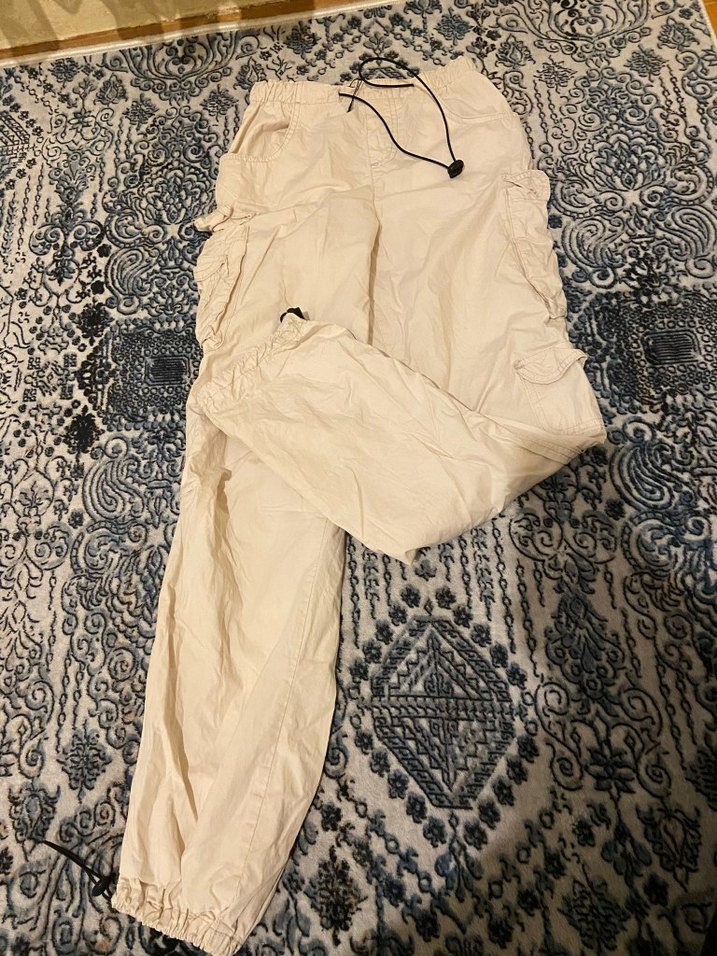 Beyaz Rahat Kesim Kadın Kargo Pantolon - Görsel 2