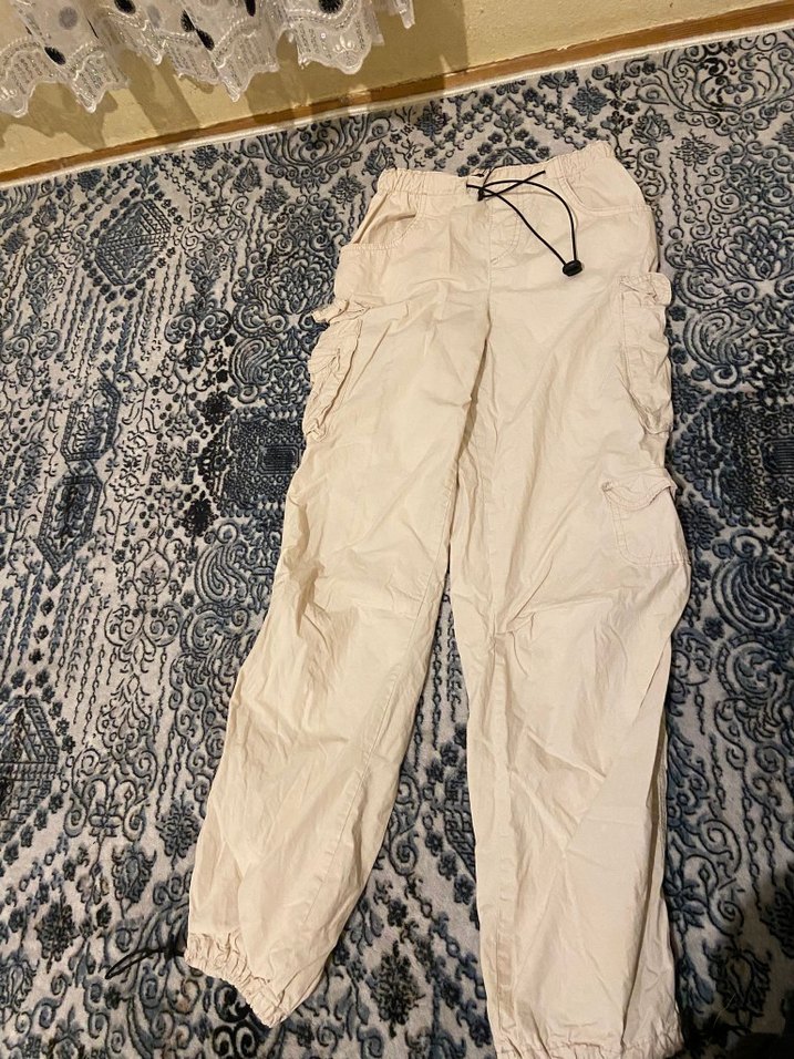 Beyaz Rahat Kesim Kadın Kargo Pantolon - Görsel 3