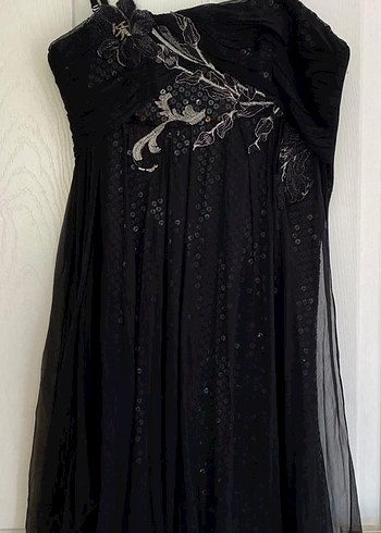 Uzun Siyah Straplez Gotik Nakışlı Elbise