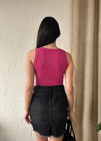 Kadın Pembe Denim Crop Top - Görsel 5