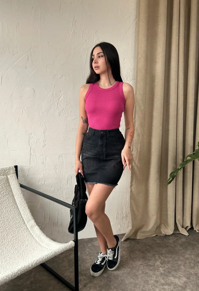 Kadın Pembe Denim Crop Top - Görsel 2