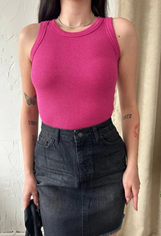 Kadın Pembe Denim Crop Top - Görsel 4