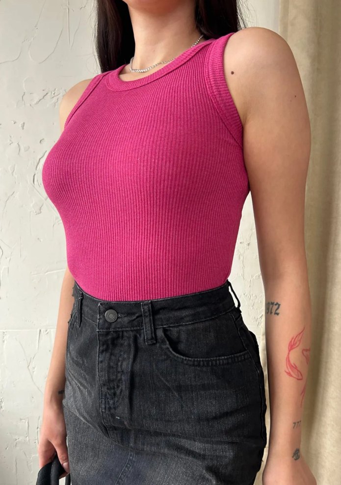 Kadın Pembe Denim Crop Top - Görsel 3