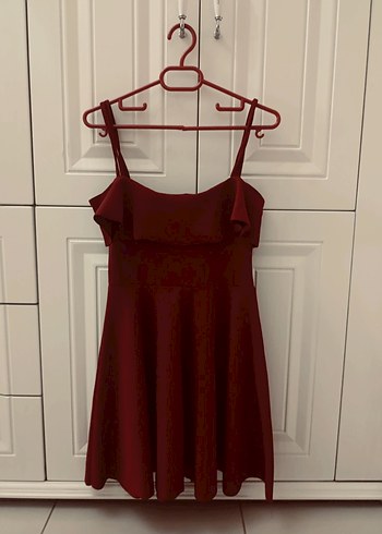 Bordo Askılı Midi Elbise