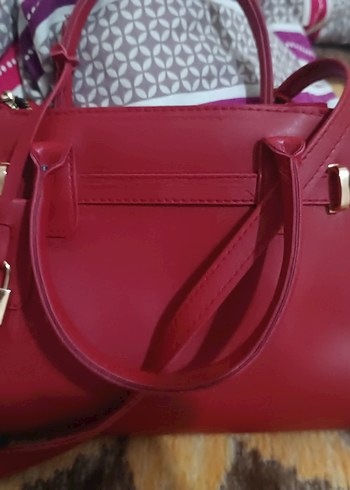 Kırmızı Deri Tokalı Kadın Çanta - Görsel 4