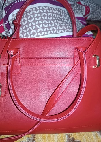 Kırmızı Deri Tokalı Kadın Çanta - Görsel 6