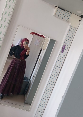 manuka bordo Kadın Uzun Etek - Görsel 10