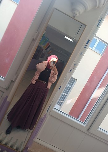 manuka bordo Kadın Uzun Etek - Görsel 5