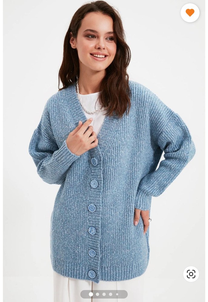 Mavi V Yaka Uzun Kollu Örgü Hırka trendyolmilla - Görsel 2