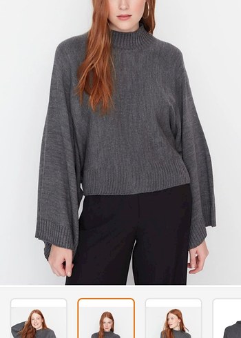 Gri Boğazlı Örgü Kadın Kazak - Görsel 2