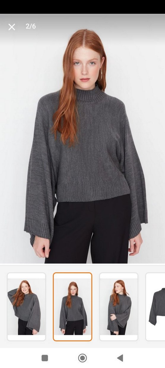 Gri Boğazlı Örgü Kadın Kazak - Görsel 2