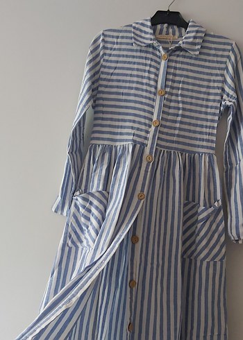 Uzun Elbise Tesettür Elbise Çizgili Elbise - Görsel 5