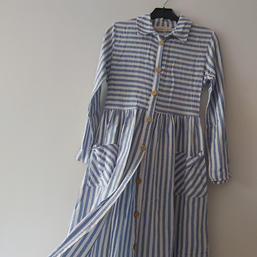 Uzun Elbise Tesettür Elbise Çizgili Elbise - Görsel 5