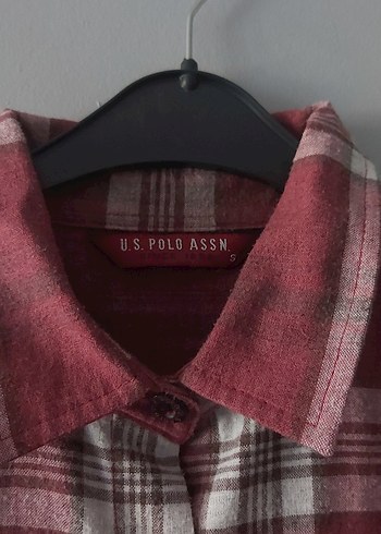 U.S Polo Assn. Bordo Ekose Desenli Uzun Kadın Gömlek Elbise