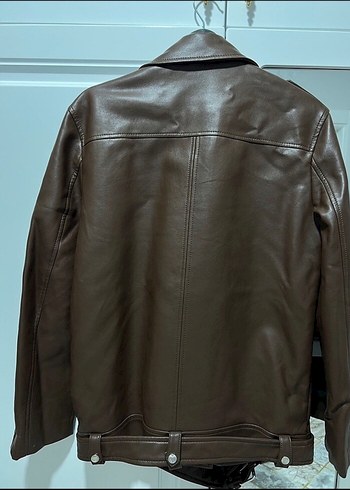 Stradivarius Kahverengi Deri Biker Ceket