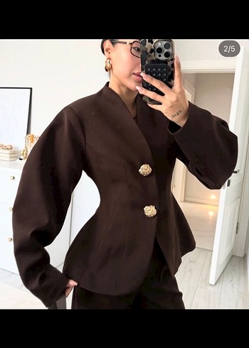 Kahverengi Deri Kadın Takım Elbise - Görsel 2