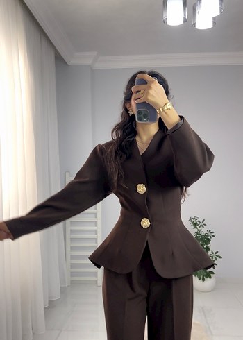 Koyu Kahverengi Kadın Ofis Takımı - Görsel 2