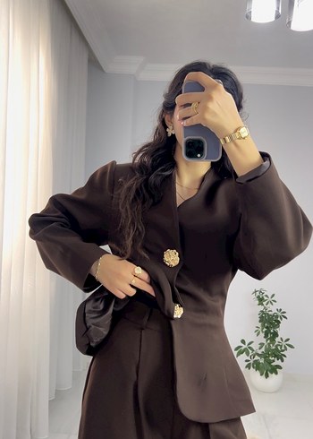 Koyu Kahverengi Kadın Ofis Takımı - Görsel 3