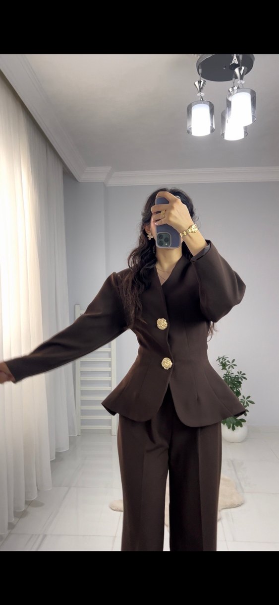 Koyu Kahverengi Kadın Ofis Takımı - Görsel 2