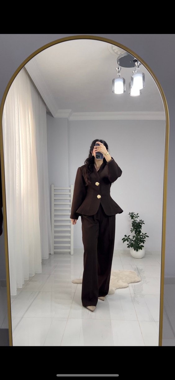 Koyu Kahverengi Kadın Ofis Takımı - Görsel 4