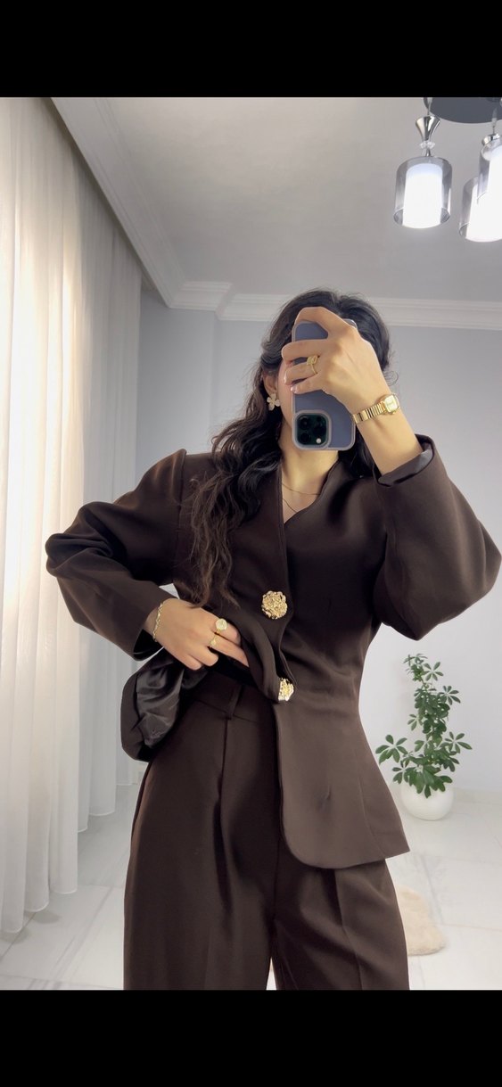 Koyu Kahverengi Kadın Ofis Takımı - Görsel 3